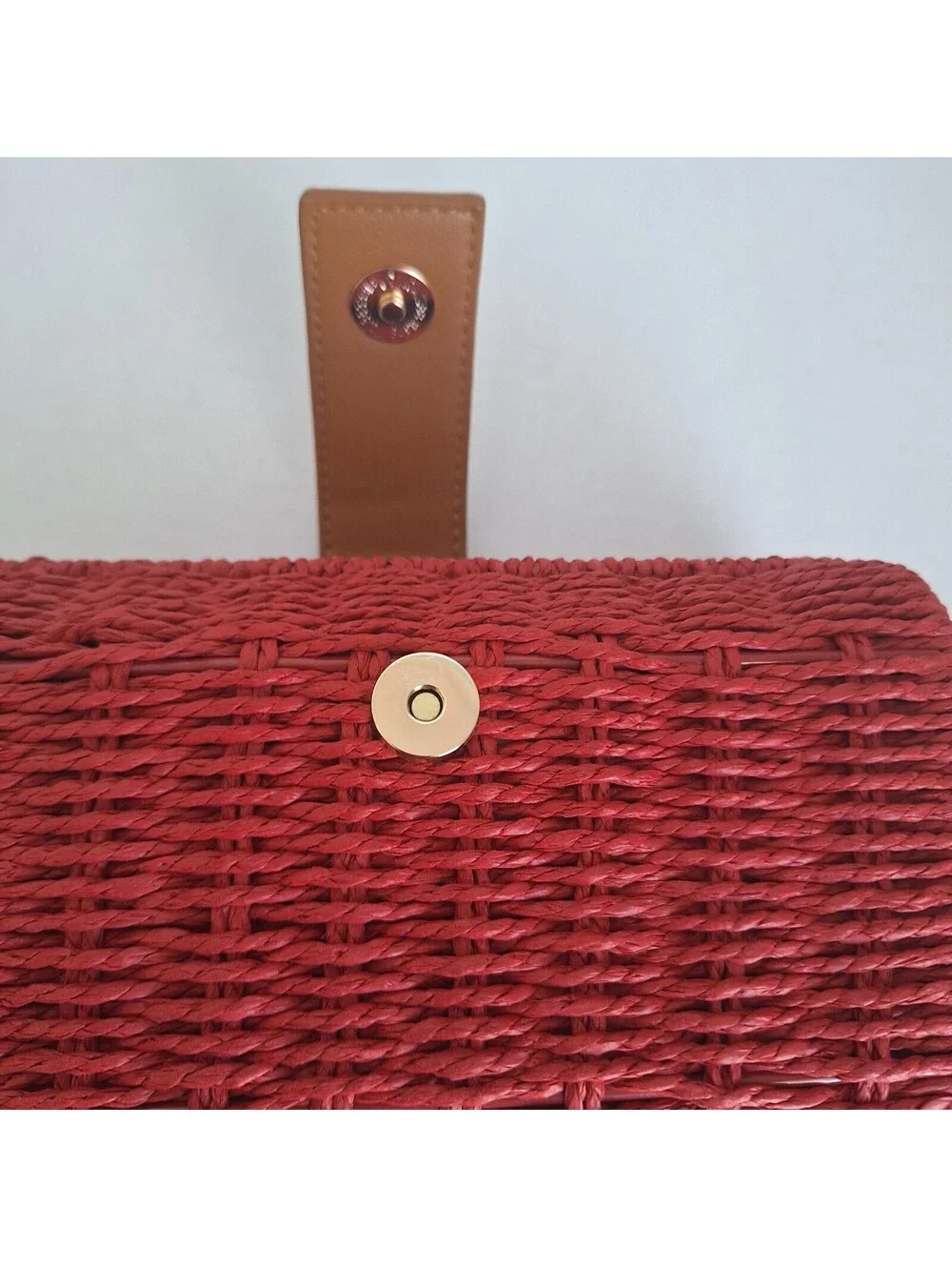 NWOT Shiraleah Red/Wine Wicker Clutch Crossbody Blue Leather Gold Chain [COPY]